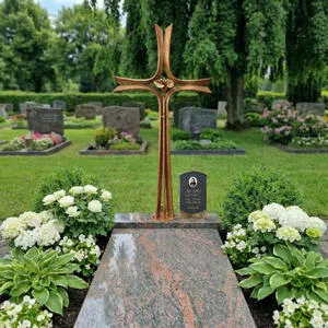 Agapido Schmiedeisernes Kreuz aus Bronze mit Sockel für ein Doppelgrab