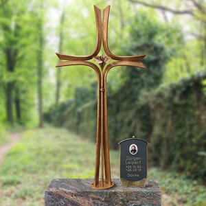 Agapido Schmiedeisernes Kreuz aus Bronze mit Sockel für ein Einzelgrab