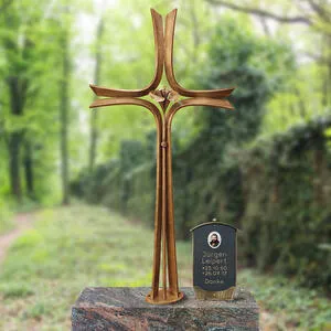 Agapido Schmiedeisernes Kreuz aus Bronze mit Sockel für ein Einzelgrab