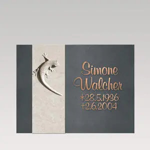 Gecko Schöne Liegeplatte Urnengrab mit Eidechse in Kalkstein & Granit