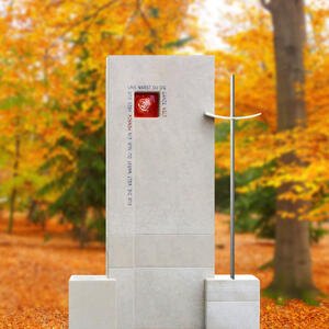Montero Schã¶ner Doppelgrabstein mit Glas Rose Und Kreuz