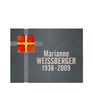 Verso Diem Schöner Urnenrgrabstein liegend mit Glas-Ornament Kreuz