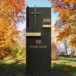 Pierre Noir Schwarzer Design Grabstein aus Granit mit Bronze Kreuz