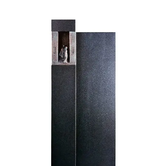 Le Sauvoir – Schwarzer Granit Einzelgrabstein mit Bronze Symbol Mensch