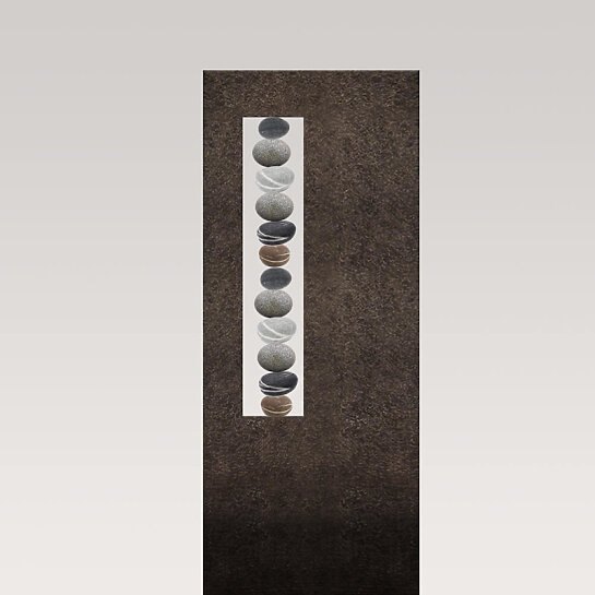 Albona Lapis – Schwarzer Granit Kindergrabstein mit Kieselsteinen