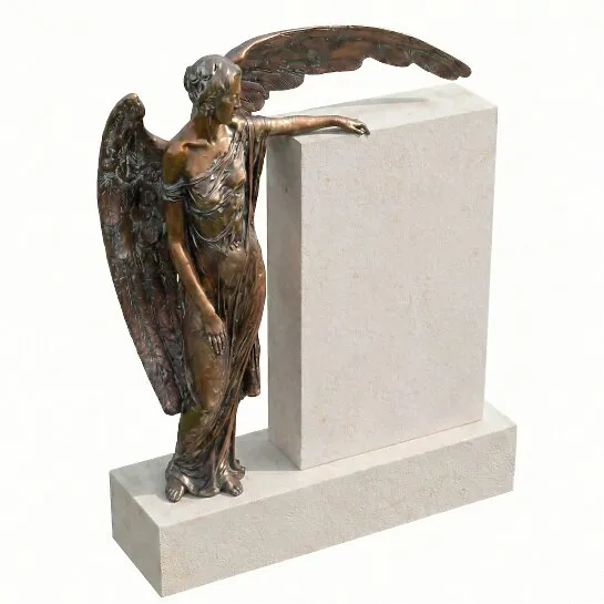 Bronze Grabengel & Kalkstein Grabstein für ein Urnengrab - Clara (Detailansicht) 