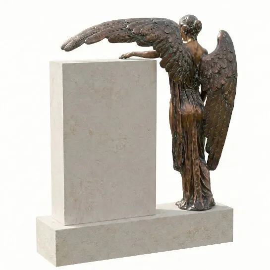 Bronze Grabengel & Kalkstein Grabstein für ein Urnengrab - Clara (Detailansicht) 