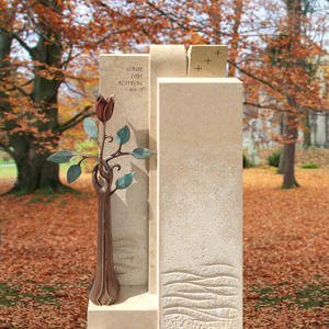 Poesia Urnen Grabstein Naturstein Bronze mit Rose