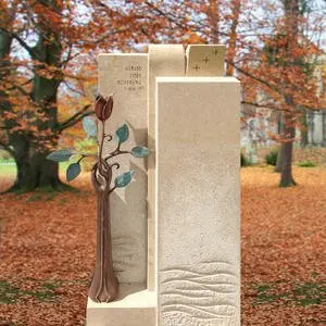 Poesia Urnen Grabstein Naturstein Bronze mit Rose