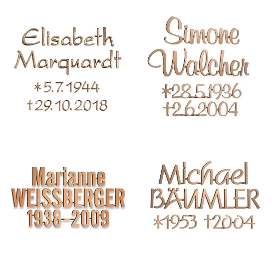 Urnengrab Grabplatte in Herzform komplett mit Bronze Grabinschrift & Schmetterling - Amora (Detailansicht) 