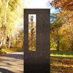 Albona Rosa Urnengrab Grabstein mit Rose aus Bronze aus Granit