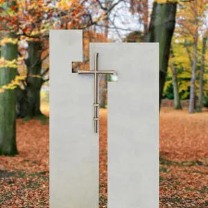 Laterano Urnengrabstein Naturstein zweiteilig Edelstahl Kreuz