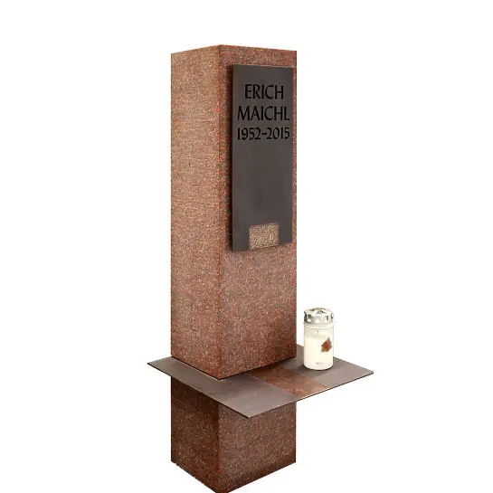 Sensum – Urnengrabstein - Stele in Rotem Granit Ruby Red mit Bronzetafel