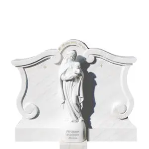 Madonna Alba Weisser Marmorgrabstein mit Madonna Skulptur