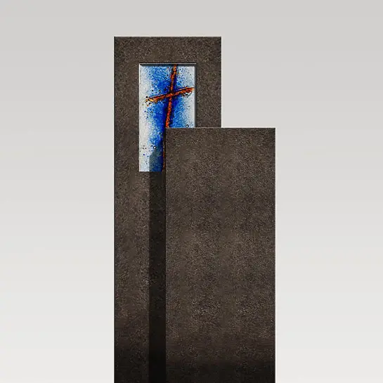 Amancio Crucis – Zweigeteiler Granit Kinder Grabstein mit Glas Symbol Kreuz