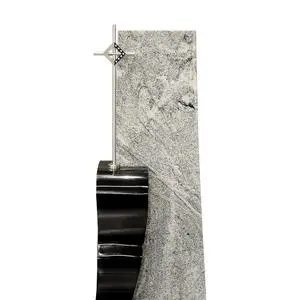 Chevallerie Zweiteiliger Doppelgrabstein aus Granit mit Edelstahl Kreuz