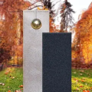 Raphael Palla Zweiteiliger Granit Einzelgrabstein in Hell & Dunkel mit Blattgold Kugel