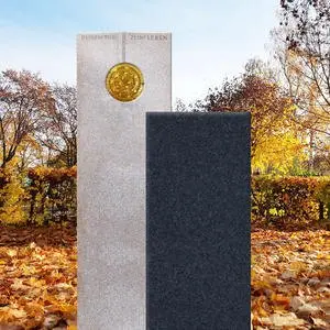 Raphael Ambra Zweiteiliger Granit Einzelgrabstein in Hell & Dunkel mit Glasornament