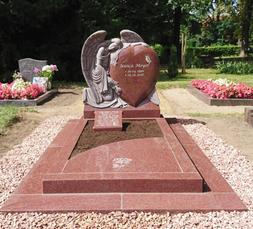 Einzelgrabstätte Herz Engel Grabstein - Kies, Einfassung & Platten aus Granit