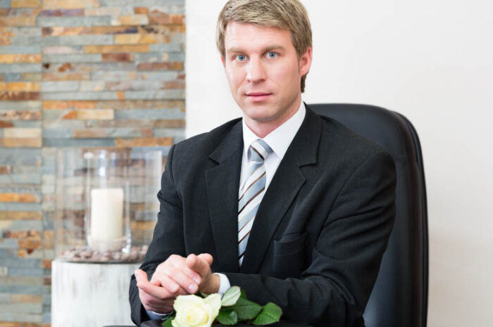 Mortician in his store