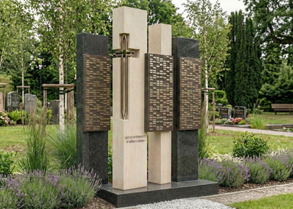 Urnenstelen als Gemeinschaftsgrabstätte für viele Verstorbene
