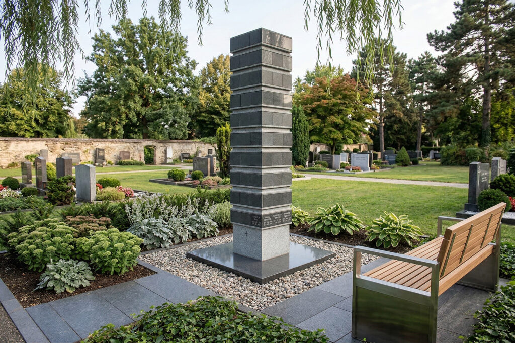 Moderne Urnenstele als Gemeinschaftsgrab für Urnen Urnengemeinschaftsanlage