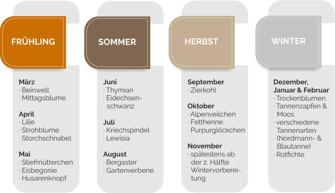 Grabbepflanzung nach Jahreszeiten