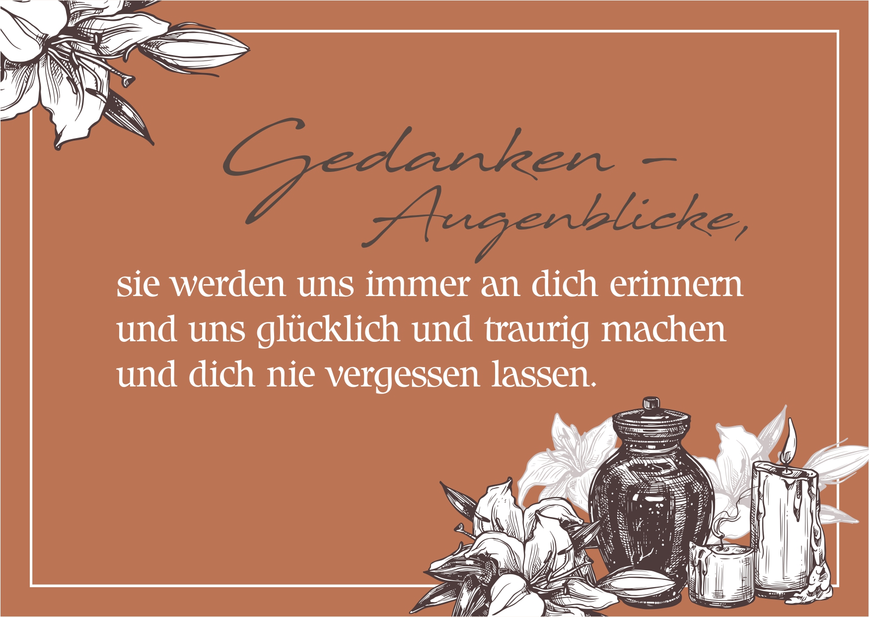 Beileidskarte oder Trauerkarte mit Spruch zum Gedenken