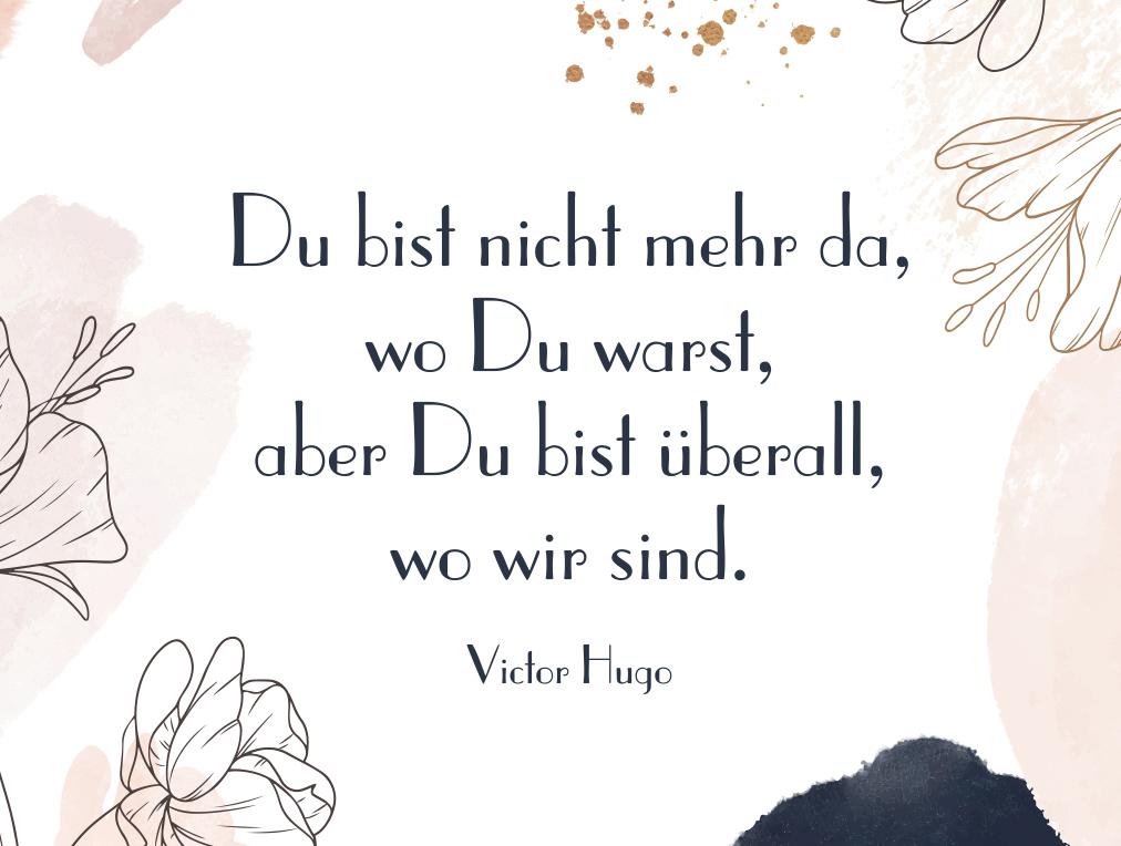 Beileidskarte mit Trauerspruch von Victor Hugo