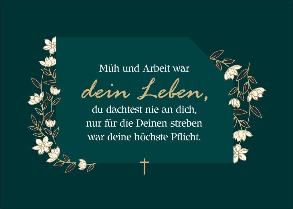 Schönes Trauergedicht auf einer Trauerkarte