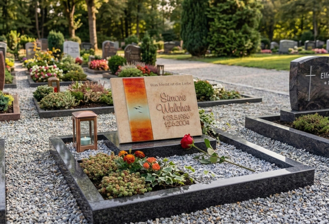 Liegestein für ein Urnengrab in modernem Design