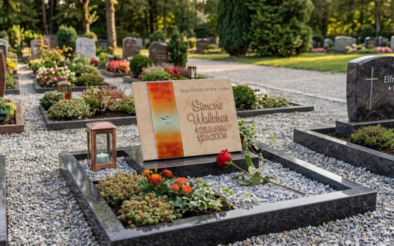 Grabplatte als Urnengrab Liegeplatte für eine schöne Urnengrab Gestaltung mit Kies