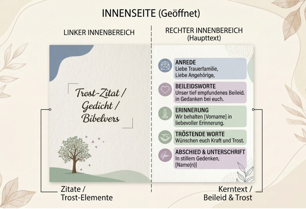 Aufbau eines Kondolenzschreibens mit Anrede  Text und Grußformel.