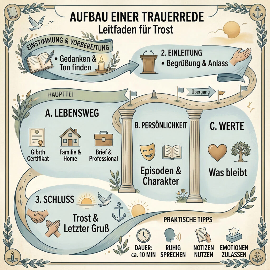 Schemata Grafik zum Aufbau einer Trauerrede 