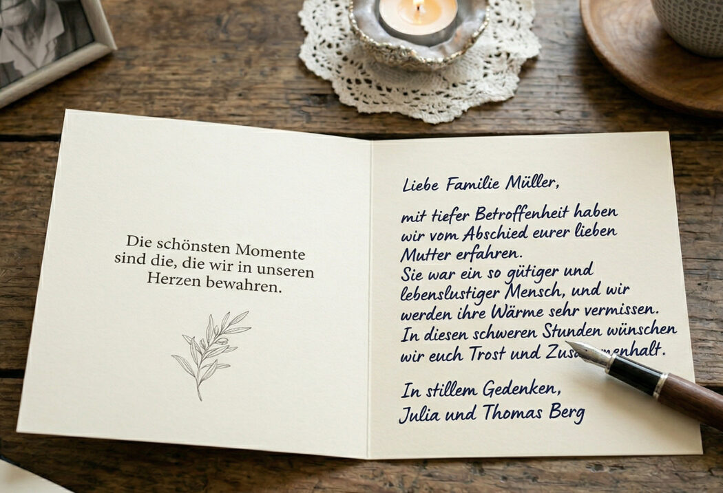 Karten mit Spruch und Kondolenzschreiben als Beispiel und Muster zum Nachmachen