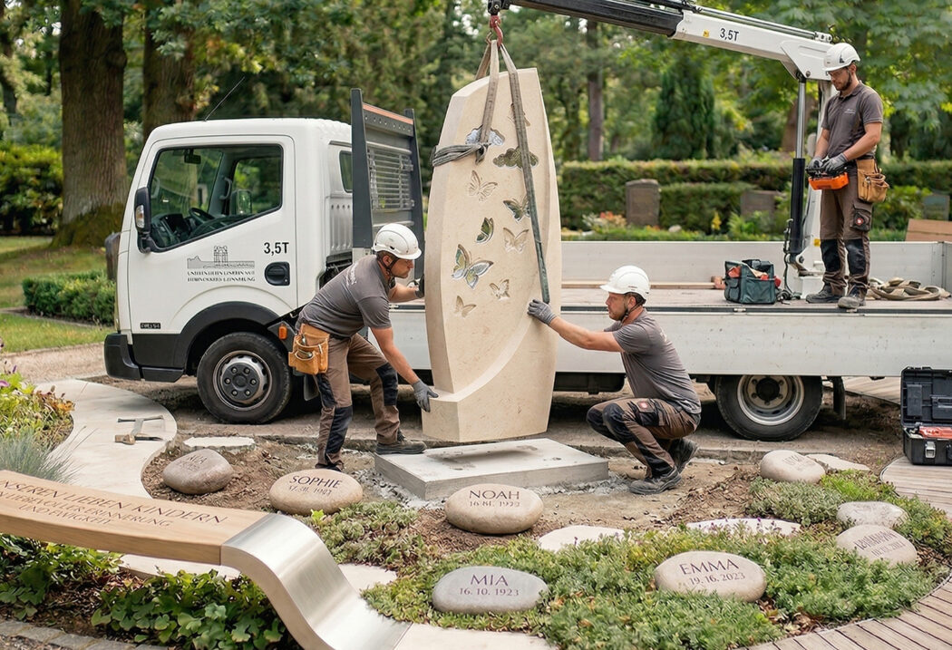 Urnen-Gemeinschaftsgrabstein aufstellen mit Fundament