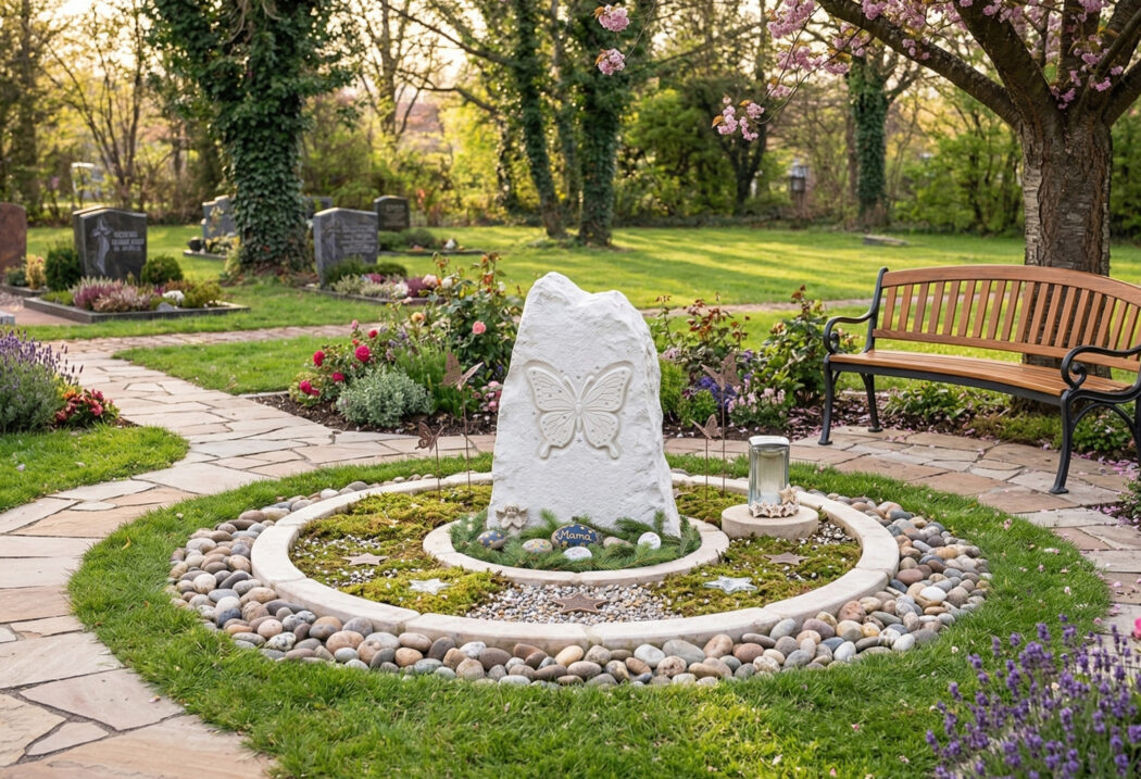 Grabstätte für Sternenkinder gestalten mit Findling und Außenanlagen