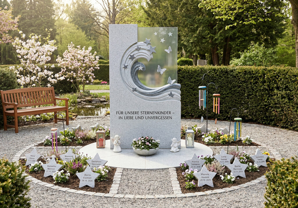 Grabstein & Grabstätte für Sternenkinder mit Grabgestaltung, Bepflanzung & Grabdekoration