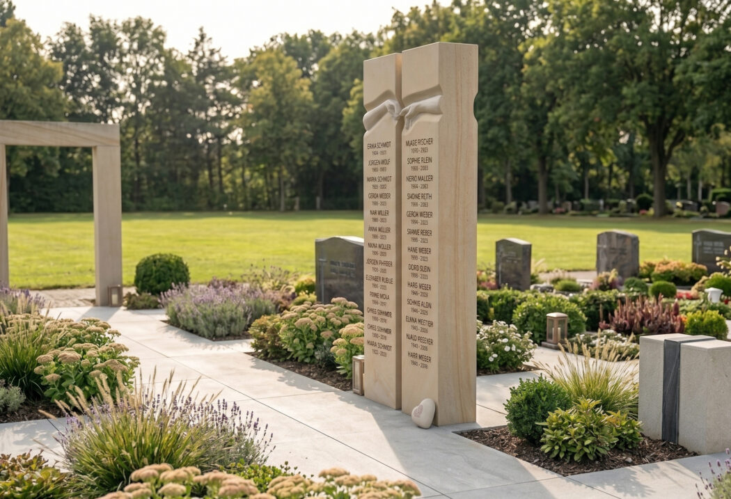 Seitenansicht der Friedhofsstele auch die Rückseite kann beschriftet werden