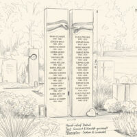 Planungszeichnung für den Entwurf des Gemeinschaftsgrabes mit der Stele für den Frieshof