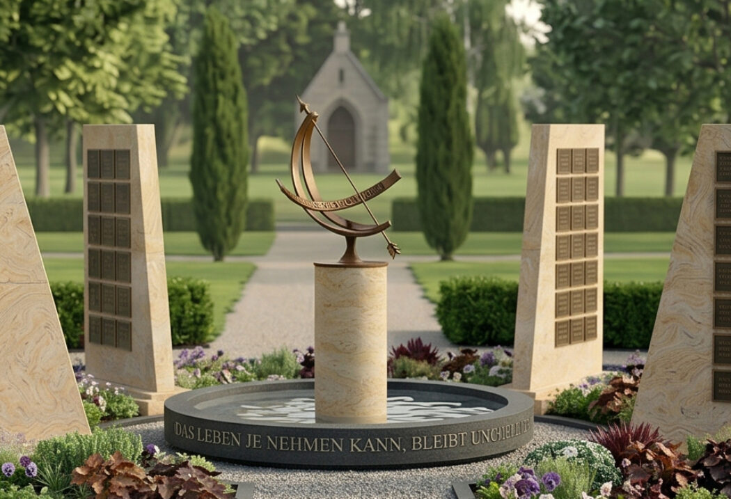 Gemeinschaftsgrabstätte mit Sonnenuhr im Detail
