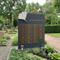 Gemeinschaftsgrabstein mit Ginkgo Blatt für optional bis zu 50 Sterbefälle