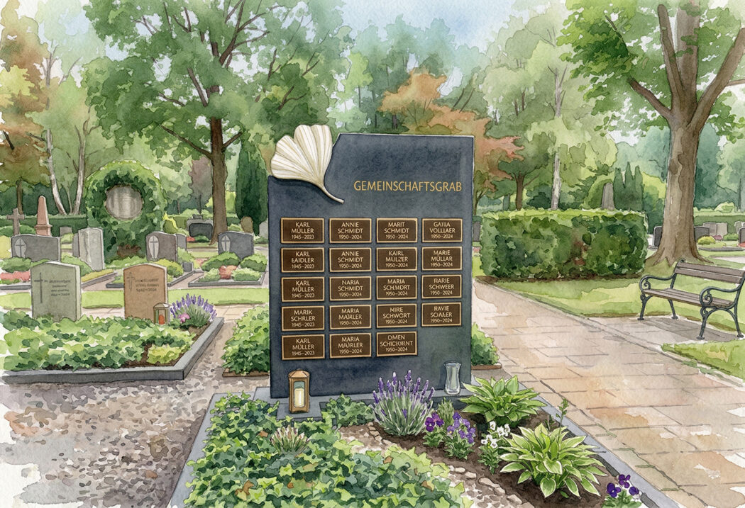 Der Grabstein für ein Gemeinschaftsgrab wird aus einem pflegeleichten Granit hergestellt.