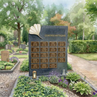 Der Grabstein für ein Gemeinschaftsgrab wird aus einem pflegeleichten Granit hergestellt.