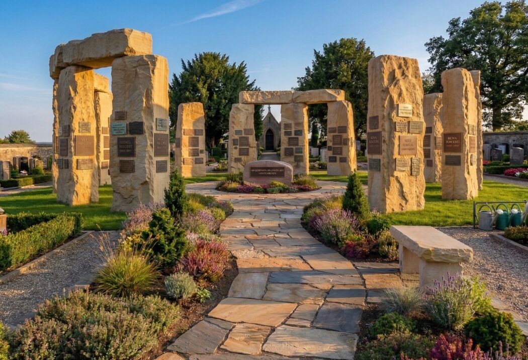 Urnengemeinschaftsanlage mit 12 Findlingsstelen inspiriert durch Stongenge