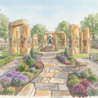 Aquarall Zeichnung im Entwurfsstadium von der Gemeinschaftsgrabstätte