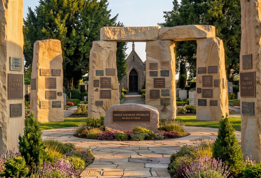 Zentraler Platz mit großem Findling als Gedenkstein für die Verstorbenen