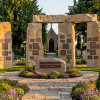 Zentraler Platz mit großem Findling als Gedenkstein für die Verstorbenen