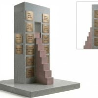 Grabstein für ein Gemeinschaftsgrab mit Treppe und Tafeln in modernem Design