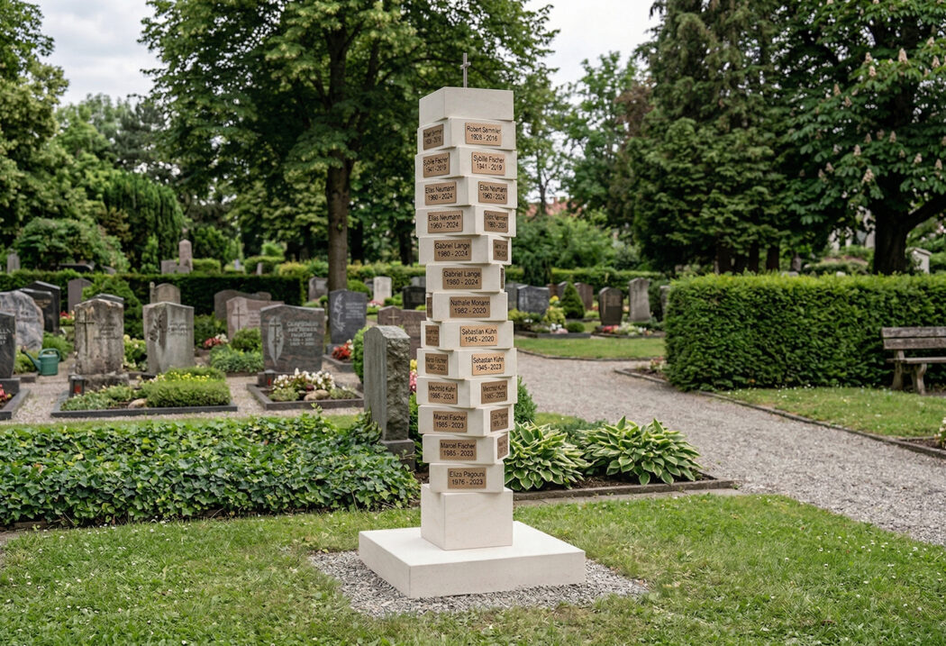 Urnenstele für ein Gemeinschaftsgrab mit Sockel